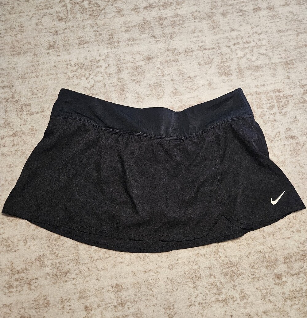 Nike Black Women's Swim Bikini Bottom Skirt with White Swoosh